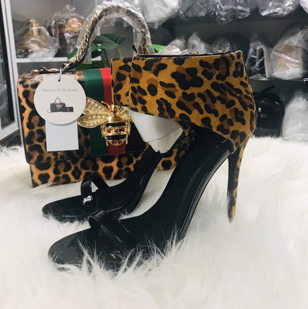 🆕️Black Leopard Print Single Sole High Heels Faux